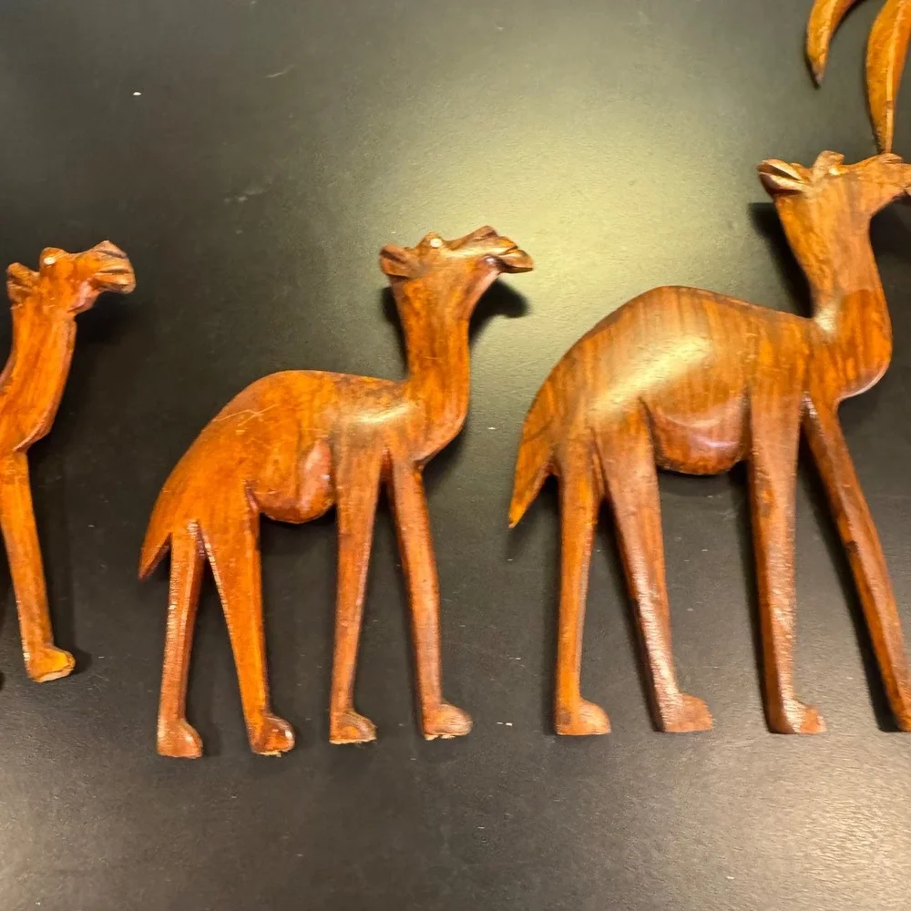 Handcrafted Wood Wall Art Set 4pc Brown Camel Palm Tree Desert Silhouette Decor